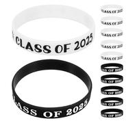 PLAFOPE Bracelets en Silicone Élastiques pour Remise des Diplômes 2025, Lot de 12 Pièces Blanc et Noir, Accessoires Festifs pour Fête de Fin D’études, Présents Étudiants, Kit Bracelets