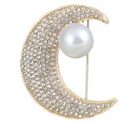 PLAFOPE Broche Lune Scintillante Dorée Épingle Anti-décolleté Femme Accessoire Mode pour Col de Chemise Tenue Élégante Fête Anniversaire Noël