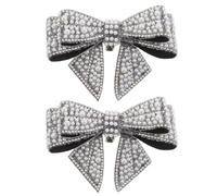 PLAFOPE Clips Décoratifs pour Chaussures Noirs en Satin et Perles Imitation, Nœuds Élégants Ornés de Cristaux, Compatibles Sandales à Talons et Ballerines pour Événements Formels