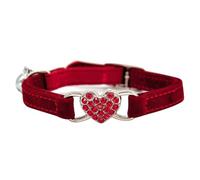 PLAFOPE Collier pour Chaton Réglable en Tissu Rouge avec Cœur Orné de Strass et Clochette, Accessoire Créatif pour Usage Quotidien