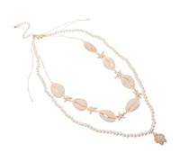 PLAFOPE Collier Ras Cou pour Femmes en Coquillages Fait Main, Style Bohème Double Couche Beige, Accessoire Polyvalent pour Aventures Bord Mer