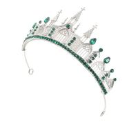 PLAFOPE Couronne Gothique Sombre Argentée Cristaux Verts, Diadème de Reine Vintage Léger en Alliage Métal, Serrage-Tête Tiare à Peignes pour Cosplay, Bal de Promo et Séances Photo