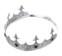 PLAFOPE Couronne Royale Médiévale Ajustable en Métal Fer Forgé avec Strass Couleur Argenté Ancien et Noir Accessoire Costume Prince et Chevalier pour Cosplay Fête D’Anniversaire et