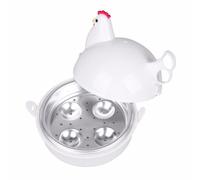 PLAFOPE Cuiseur à Œufs Vapeur en Plastique Forme Poule Blanc pour Micro-ondes, Capacité 4 Œufs, Ustensile Cuisine Pratique pour Cuisson Rapide à Vapeur Douce