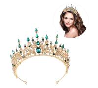 PLAFOPE Diadème de Mariée Baroque en Alliage Kc Or Strass Verts Couronne Bijou Cheveux Mariage Accessoire Élégant pour Noces Banquets et Fêtes Ornement Coiffure Scintillant