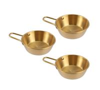PLAFOPE Ensemble 3 Bols à Vin de Riz Coréens Traditionnels 12 Cm en Acier Inoxydable Doré Anse Ergonomique Anti-brûlure, Vaisselle Coréenne pour Soupe, Ramen et Repas Maison
