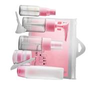 PLAFOPE Ensemble 9 Flacons de Voyage Transparents Pulvérisateur Pet, Petit Format, Rose, Portable et Étanche, pour Lotion et Shampoing, Usage Voyage et Quotidien