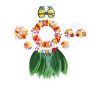 PLAFOPE Ensemble de Costume Hawaïen Adulte 4 Pièces Jupe Feuilles Artificielles Taille Unique Soutien- Plastique Lunettes Ananas Guirlande Hawaïenne Accessoires Fête Luau Plage Tropicale