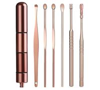 PLAFOPE Kit de Nettoyage Oreilles en Acier Inoxydable et avec Boîte de Rangement 6 Pièces Design Antidérapant Adapté à Tous Membres