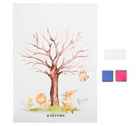 PLAFOPE Livre d'or à Empreintes Digitales pour Révélation du Bébé - Kit 1 Affiche 2 Tampons Encreurs Bleu et Rose 1 Feuille de Gommettes - Décoration Interactive pour Shower et Fête