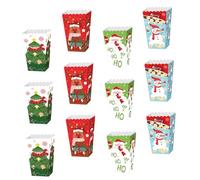 PLAFOPE Lot De 12 Boîtes En Papier De Noël 12 x 12 Cm Couleur Festive Motifs Sapin Bonhomme De Neige Et Renne Emballage De Dessert Pop-corn Et Bonbons Pour Fête Et Noël