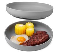 PLAFOPE Lot de 2 Assiettes en Silicone Anti-renversement Ventouse pour Personnes Handicapées et Seniors Adaptées aux Soins en Ehpad et Hôpital Gris Foncé