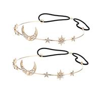 PLAFOPE Lot de 2 Bandeaux Cheveux Étoiles et Lune en Alliage Délicat Taille Unique Accessoires pour Cheveux de Mariage et Fête Scintillants pour Femmes et Filles