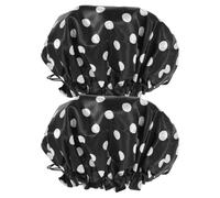 PLAFOPE Lot de 2 Bonnets Cheveux Longs Grands Bonnets Ajustables en Satin Imperméable Noir à Pois Réutilisables Sauna et Soins Personnels