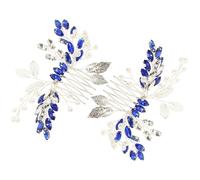 PLAFOPE Lot de 2 Peignes à Cheveux Latéraux Bleus Ornés de Strass en Cristal, Forme Feuille Argentée, Accessoires pour Cheveux de Mariage et Soirées, Décorations Élégantes pour Mariée