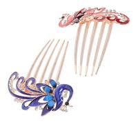 PLAFOPE Lot de 2 Peignes Latéraux en Alliage Strass Motif Paon, 5 Dents pour Insertion de Frange, Accessoires Cheveux Femme pour Coiffures Élégantes Quotidien et Mariage, Bleu et Rouge