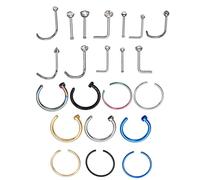 PLAFOPE Lot de 22 Anneaux de Nez en Acier Inoxydable, Kit Piercing Mixte Anneaux en C et Labrets, Taille Standard, pour Femme, Piercing Narine et Lèvre, Bijoux de Corps et Solide