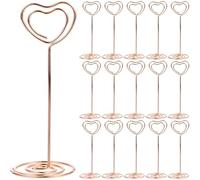 PLAFOPE Lot de 24 Porte-Photos de Cœur 8,5 Cm en Métal Couleur Or Rose, Supports Numéro de Table, Clips Trombones et Porte-Cartes pour Mariage, Fête, Banquet et Décoration de Bureau