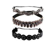 PLAFOPE Lot de 3 Bandeaux Cheveux pour Femmes en Cristal et Strass Faits Main Taille Unique Élastique Couleurs Noir Gris Bleu Accessoires Mode pour Maquillage Spa et Sport