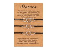 PLAFOPE Lot de 3 Bracelets D'amitié Tressés en Acier Inoxydable, Cœur Ajouré, Couleur Fil Ciré Rouge, Décoration Poignet pour Meilleure Amie, Présent Anniversaire et Noël, Coffret Bijou
