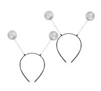 PLAFOPE Lot de 5 Bandeaux à Paillettes Argentées Boules en Mousse Blanches, Serrage-tête Antennes Martiennes, Accessoires de Coiffure pour Femmes et Filles, Fête Spatiale et Cosplay