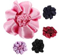 PLAFOPE Lot de 5 Filets à Cheveux Élastiques pour Chignon Couvre-Chignon Confortable en Satin Bordure Dentelle Coloris Noir Bleu Marine Rose Rouge Foncé et Violet Clair pour Danse