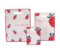 PLAFOPE Lot de 6 Paquet Présents en Papier Kraft Imprimé Fraise pour Saint-valentin, 3 Tailles, Paquet à Main Festival Légers et Pratiques pour Bonbons et Petits Objets