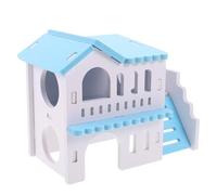 PLAFOPE Maisonnette pour Hamster en Bois Naturel Double Étage avec Balcon Ouvert Niche Spacieuse et Cachette pour Petits Animaux Habitat Multifonctionnel Bleu et Blanc pour Cochons