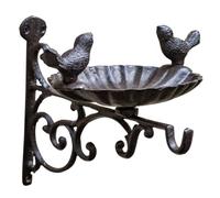 PLAFOPE Mangeoire à Oiseaux Murale en Fonte Noire Anti-Rouille pour Jardin, Bol Décoratif Suspendu, Mini Plateau Bain D’Oiseaux Extérieur Été Hiver, Support Crochet Multifonction Patio