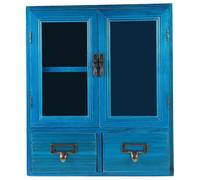 PLAFOPE Meuble Mural en Bois Bleu Vintage, Armoire Murale à Double Porte, Meuble de Rangement Compact pour Salon et Chambre, Vitrine Murale Décorative, 1 Pièce