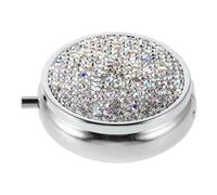 PLAFOPE Mini Pilulier de Voyage en Acier Inoxydable Rond avec Cristaux, Boîte de Rangement Portable à Compartiments Étanches, Petit Porte-pilules Multifonction pour Remède et Bijoux,