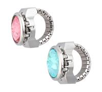 PLAFOPE Montres Bagues Créatives Couvercle Rabattable 2pcs Quartz Rose Bracelet Élastique Extensible Mode Classique pour Garçon et Filles Décoration Anniversaire Couleur Aléatoire