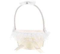 PLAFOPE Panier de Demoiselle D'honneur en Rotin Imitation Tressé Dentelle Blanche, Panier à Main Léger 16x21 Cm, Multifonction pour Pétales de Fleurs et Corbeille à Fruits, Réutilisable