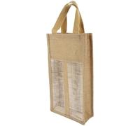 PLAFOPE Paquet à Bouteilles à Main en Lin Jaune Fenêtre Transparente Paquet Présent Portable pour 2 Bouteilles de Vin de Transport Écologique pour Emballage Présent de Noël et Mariage