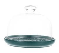 PLAFOPE Plateau à Dessert Rond 15 Cm Vert Couvercle Transparent, Support à Gâteau en Verre pour Présentation Pâtisseries, Assiette de Fête Pratique pour Buffet et Occasions Spéciales