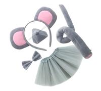 PLAFOPE Serrage-tête Oreilles de Souris Gris pour Garçon et Filles - Ensemble Costume Souris 4 Pièces Jupe Tulle Grise - Accessoires Déguisement Animal pour Fête et Carnaval