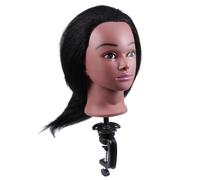 PLAFOPE Tête De Mannequin De Coiffure Poupée 14 Pouces Cheveux Humains Lisses Peau Noire Entraînement Coiffant Professionnel Salon Support Inclus