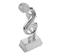 PLAFOPE Trophée et Pièce D’Exposition de Microphone en Résine Argentée Décoration de Fête Élégante et Unique pour Concours de Chant pour Soirée Karaoké