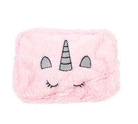 PLAFOPE Trousse de Maquillage en Peluche Rose N°1, Grosse Capacité, Motif Licorne Brodée, Trousse de Toilette Portable et Pratique pour Cosmétiques, Organisateur de Voyage Doux et