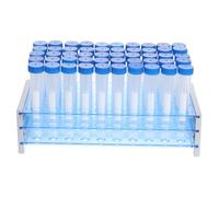 PLAFOPE Tubes à Essai en Plastique Bleu Résistants la Chaleur Lot de 81 avec Support Inclus avec Bouchon à Vis, Capacité 15ml et 50ml Portable, pour Écoles et Laboratoires