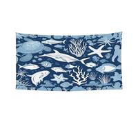 PLAGDECNA Bannière d'Halloween pour fête en plein air, cour, porche, toile de fond durable pour fêtes, jardin, bar, animaux marins, grand drapeau en polyester résistant aux déchirures 180 x 90 cm