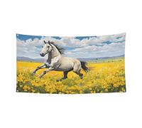 PLAGDECNA Bannière d'Halloween pour fête en plein air, cour, porche, toile de fond durable pour fêtes, jardin, bar, chevaux course art, grand drapeau en polyester résistant aux déchirures 180 x 90 cm