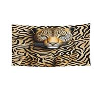 PLAGDECNA Bannière d'Halloween pour fête en plein air, cour, porche, toile de fond durable pour fêtes, jardin, bar, motif léopard, grand drapeau en polyester résistant aux déchirures 180 x 90 cm