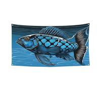PLAGDECNA Bannière d'Halloween pour fête en plein air, cour, porche, toile de fond durable pour fêtes, jardin, bar, écailles de poisson argenté, grand drapeau en polyester résistant aux déchirures 180