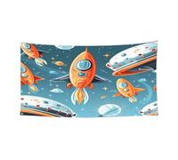PLAGDECNA Bannière d'Halloween pour fête en plein air, cour, porche, toile de fond durable pour fêtes, jardin, bar, fusées de dessin animé, grand drapeau en polyester résistant aux déchirures 180 x 90