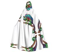 Plagdecna Cape d'Halloween pour adultes, cape gothique de sorcière, vampire, caméléon, écouter de la musique, robe de fête unisexe avec capuche pour cosplay, bal masqué et décoration