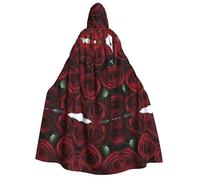Plagdecna Cape d'Halloween pour adultes, cape gothique de sorcière, vampire, rose rouge et noire, robe de fête unisexe avec capuche pour cosplay, bal masqué et décoration