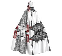 Plagdecna Cape longue à capuche unisexe pour adultes, cabine téléphonique rouge Londres Street, costume d'Halloween, cape poncho pour homme et femme, déguisement adulte pour Halloween, vampire de