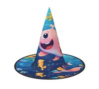 Plagdecna Chapeau de sorcière pliable réglable pour femmes et adultes, décoration de fête d'Halloween, chapeau de sorcier pointu imprimé poisson de mer, accessoire de costume léger pour cosplay