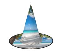 Plagdecna Chapeau de sorcière pliable réglable pour femmes et adultes, décoration de fête d'Halloween, palmiers et casquette de magicien pointue de mer transparente, accessoire de costume léger pour